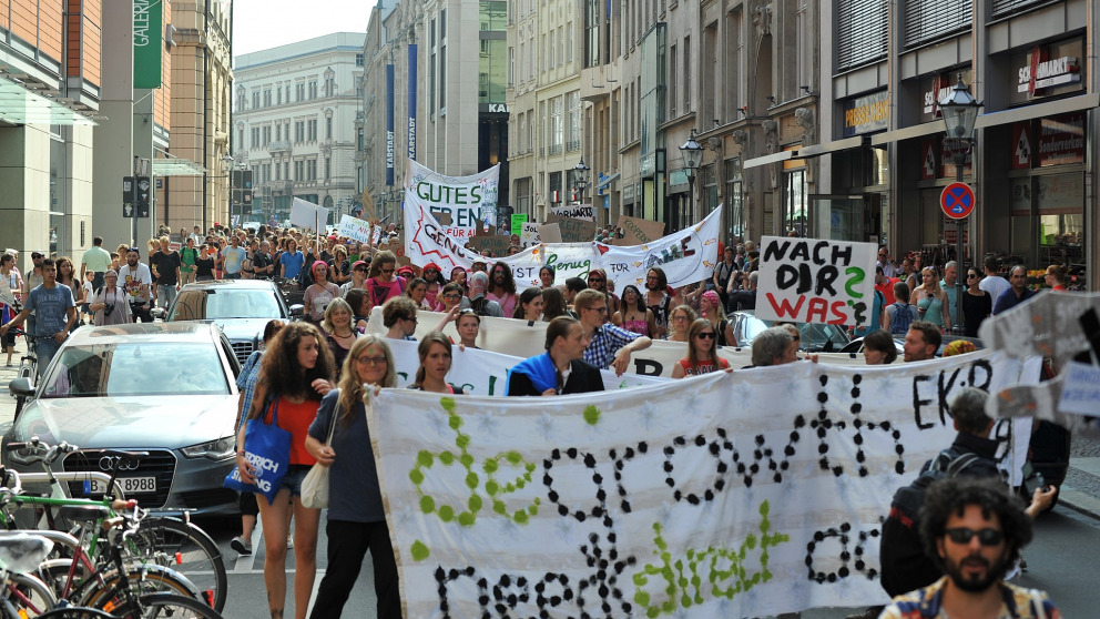 Demonstration at the end of the 4th International Conference on Degrowth, Leipzig, 2014.